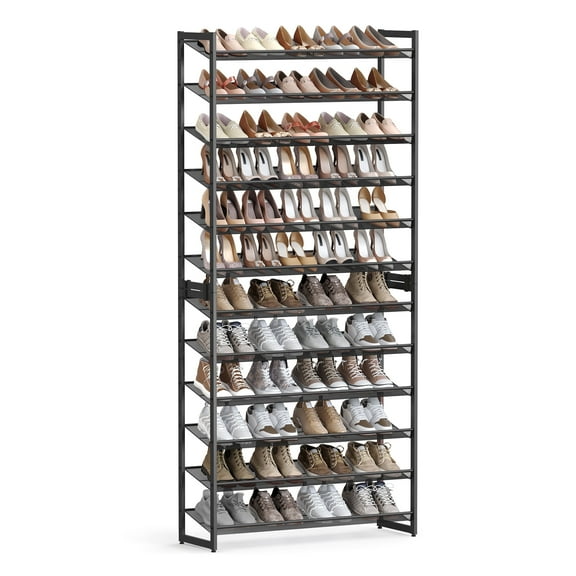 12-Tiers Adjustable Shoe Organizer, Black, Holds up to 60 Pairs of Shoes