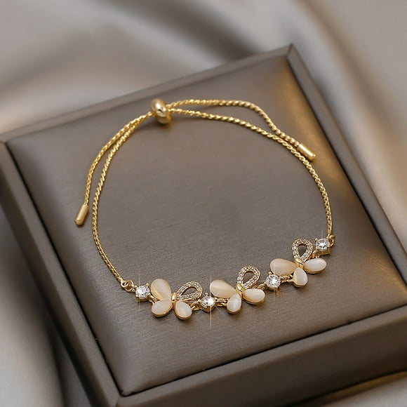 SIfdSeng Bracelet Opals Zircon Butterfly Smoked Pull Bracelet Jewelry Female Love Hearts Design Gold Bracelet for Women Blue Bracelet Adjustable Bracelets for Women Silver Charm Bracelet