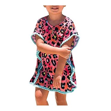 Robe de Plage pour Bébé Filles avec Pompons Poncho Rash Guards