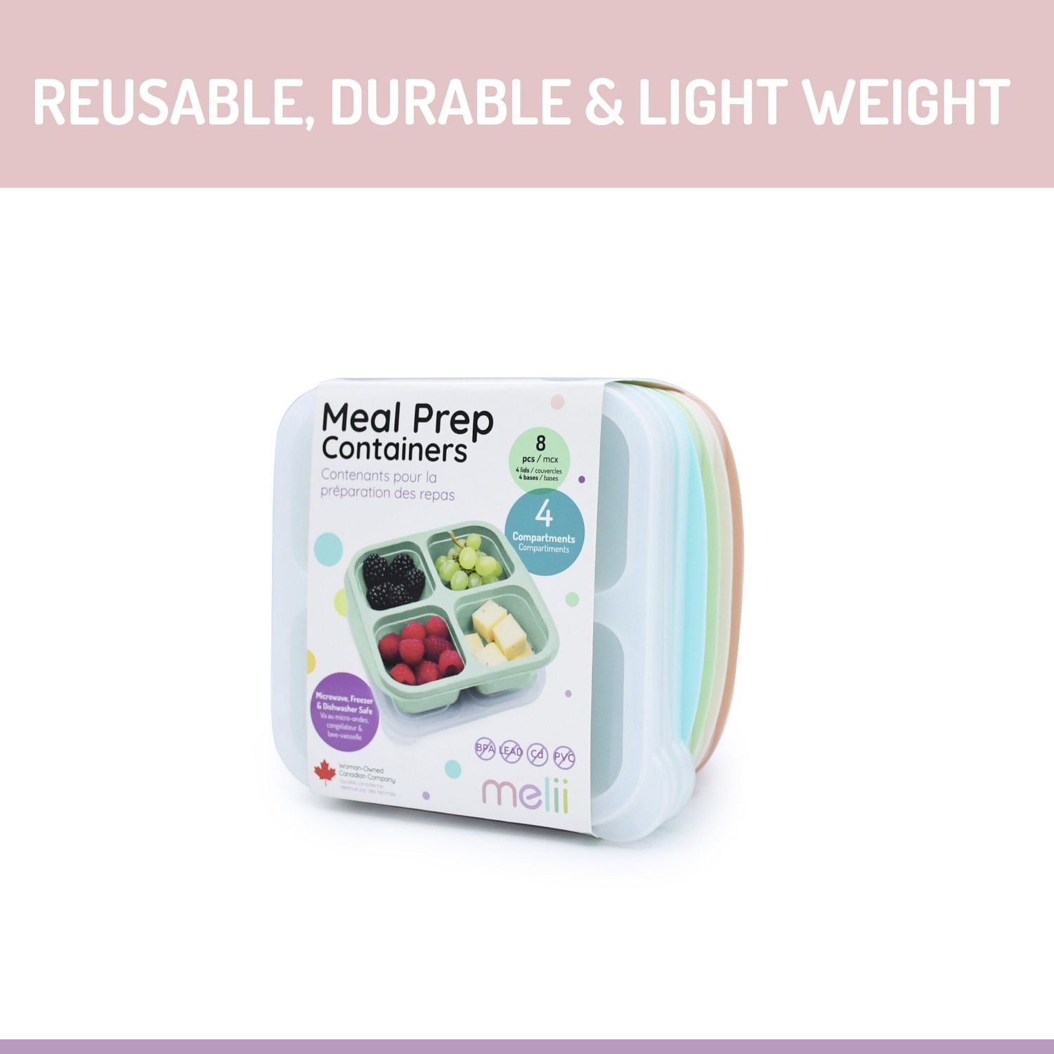 4-Compartment Meal Prep Containers - 4 Pack, Containers