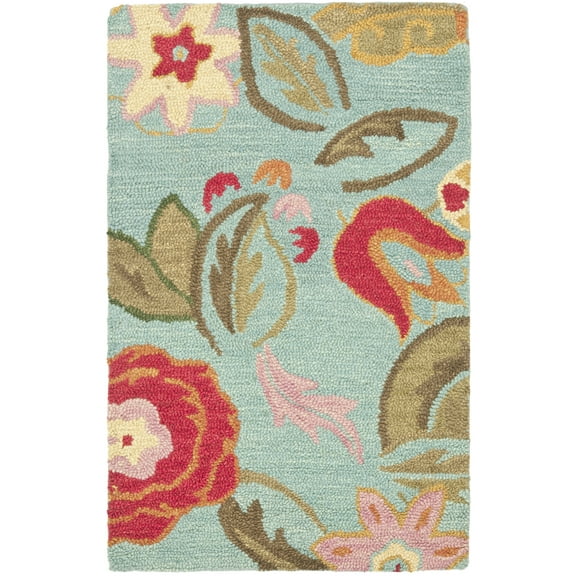 SAFAVIEH Blossom Mia Floral Wool Area Rug, Blue/Multi, 2'6" x 4'