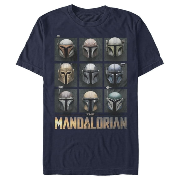 Men's Star Wars: The Mandalorian Helmet Box Up Graphic Tee Navy Blue 2X Large
