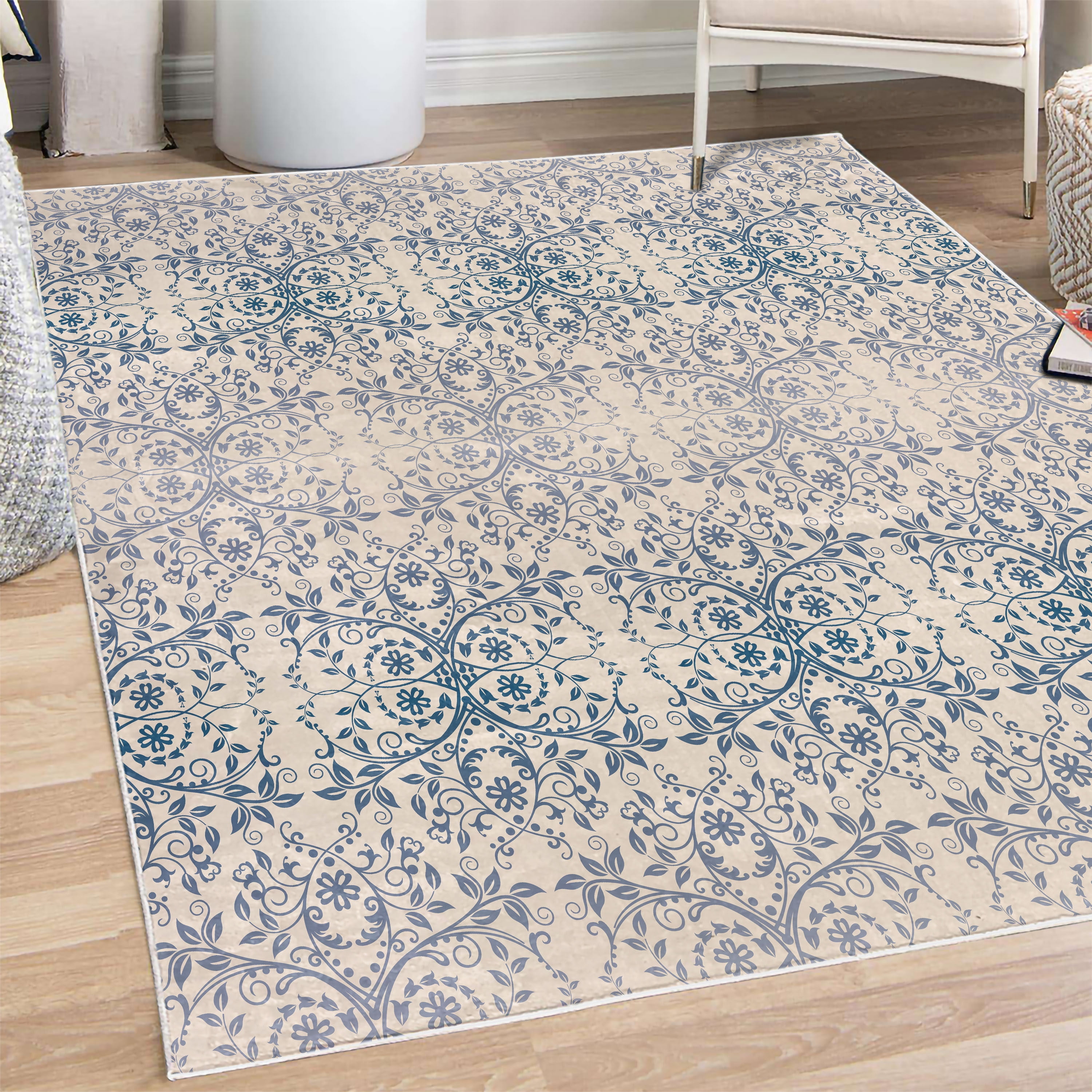 Floral Decorative Rug, Victorian Lace Flowers and Leaves Retro ...