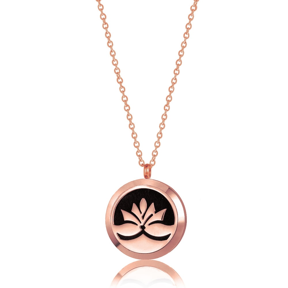 Rose Gold Lotus Flower Aromatherapy Necklace Jewelry Essential Oil Diffuser Necklace Scent