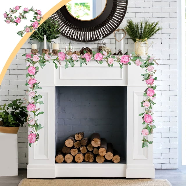 Guirnalda de rosas artificiales Lisbinx - Arco decorativo para bodas de 2 m en amarillo, rosa y blanco, flores artificiales de plástico para fiestas, hogar y eventos - 1 pieza