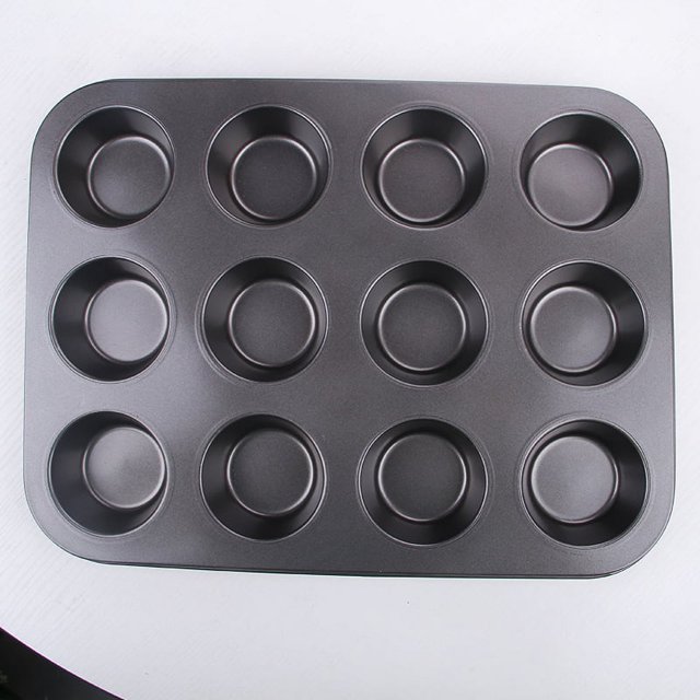 Capacidad para moldes para muffins de acero al carbono antiadherentes, 12 tazas, gris, Navidad, cumpleaños