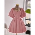 thumbnail image 3 of Plus Size Elegant Solid Color Waist Cinched Dress, Summer, 3 of 10