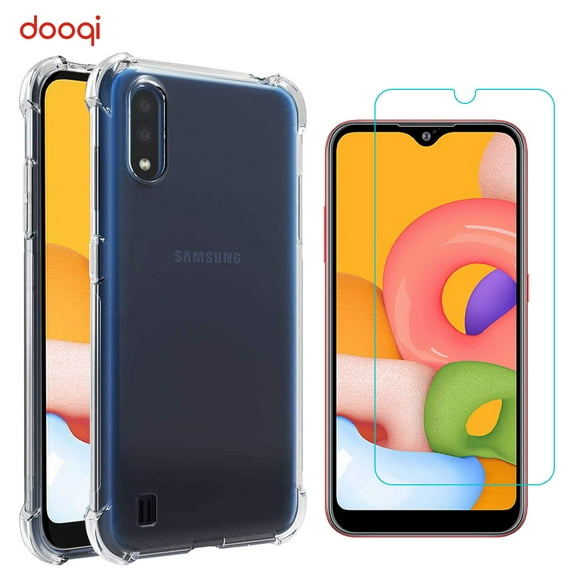 For Samsung Galaxy A01 Luxury​ Ultra Slim Air Cushion Bumper Shockproof TPU Clear Case Cover   Tempered Glass