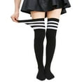 thumbnail image 2 of Zando 3 Pairs Plus Size Thigh High Socks for Women Long Socks for Thick Thighs Striped Thigh Highs Knee High Leg Warmers Stockings Black White Stripes, 2 of 5