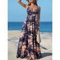 thumbnail image 2 of Vestido largo CUPSHE para mujer, cuello en V, cuello en V, sin mangas, azul marino, floral, 2 of 5