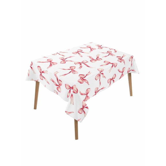Pink Bow Ribbon Table Cloth, Vintage Modern Art Bowknot Waterproof Tablecloth for Rectangle Tables, Reusable Washable Fabric Table Cover for Restaurant Kitchen Dining Tables 52"x70"