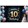 thumbnail image 3 of Yatrandify Colorful Balloons Birthday Banner Decorative Stars Cake Design Party Backdrop Happy 10th Birthday for Kids Celebration Indoor Decoration Photo Shoot, 3 of 7
