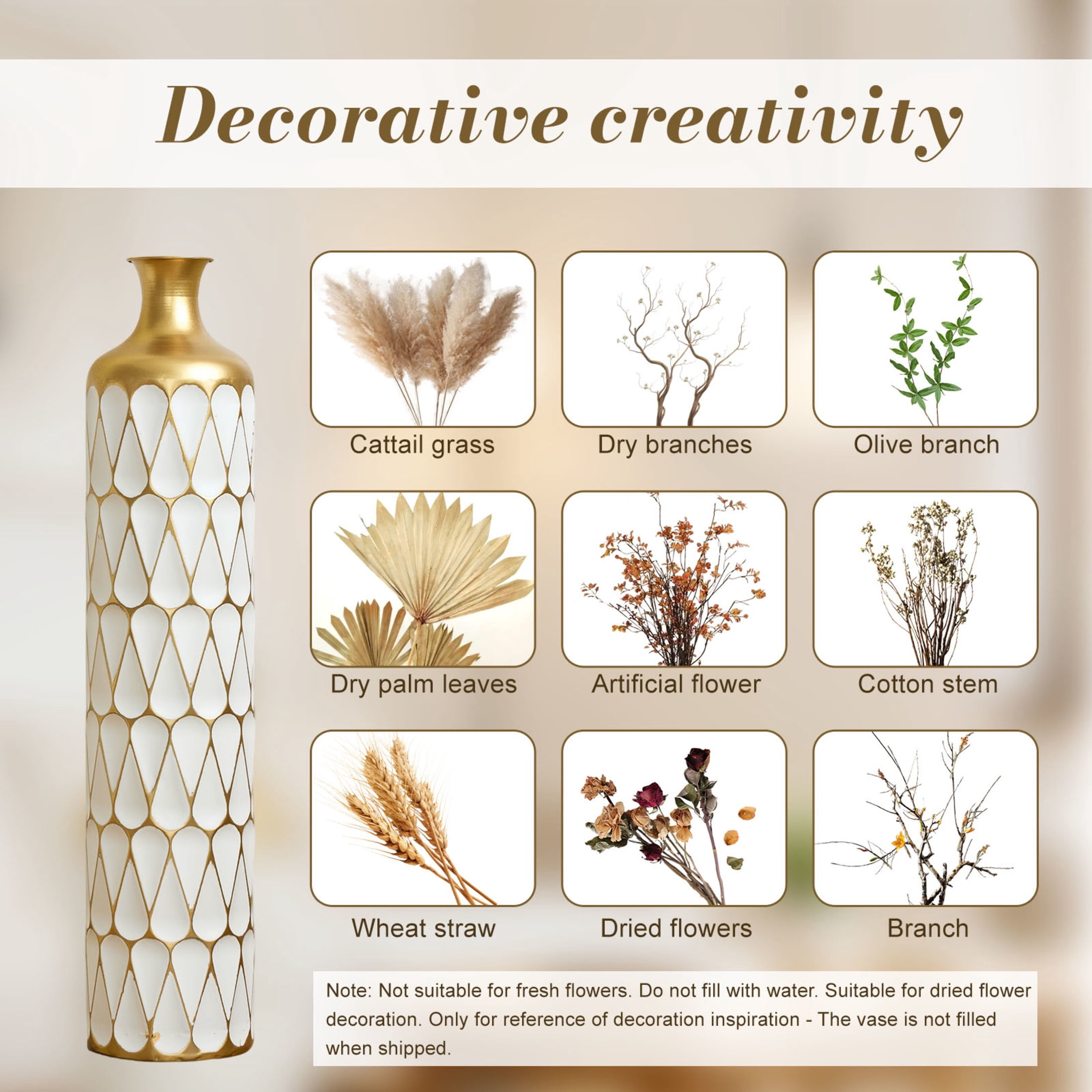 Noble House 22.83", 27.17", 31.5" Metal Floor Vase Set of 3, Geometric Textured Vases, Gold+White