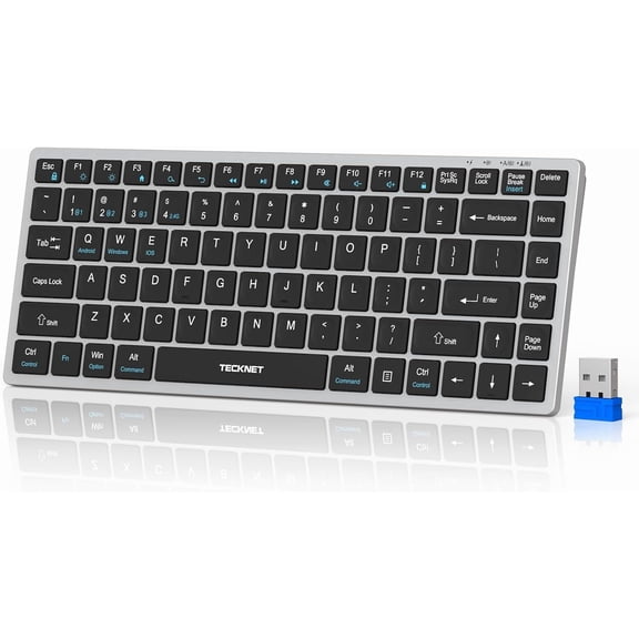 TECKNET Bluetooth Keyboard Rechargeable, 4-Device (2.4G 3BT) Wireless Keyboard, Ultra-Slim Quiet Typing, 14 Hotkeys Computer Keyboard for PC/Laptop/Smart TV/Tablet/Compatible with Apple iPad