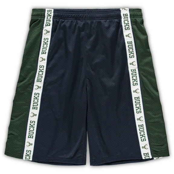 Men's Fanatics Branded Navy/Hunter Green Milwaukee Bucks Big & Tall Tape Mesh Shorts