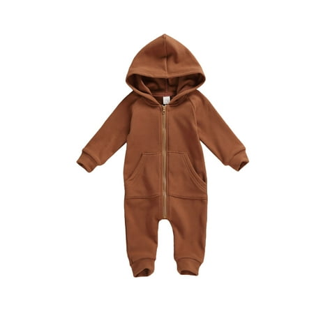 

Licupiee Infant Baby Boys Girls Zipper Hooded Long Sleeve Jumpsuit One Piece Romper with Pocket Fall Winter Outfits