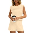 thumbnail image 3 of Frostluinai Women Summer Two Piece Lounge Short Sets Solid Beach Vacation Travel Airport Outfits Comfy Casual Sweatsuits Cap Sleeve Tops with Shorts, 3 of 9