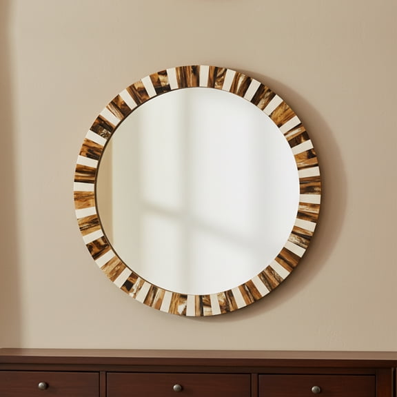 Elk Home Jimma 30-Inch Horn Round Mirror with Strap Detail, Traditional