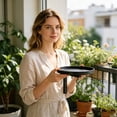 thumbnail image 4 of Round Black Wall Mounted Plant Shelf with Hook, Floating Metal Tray Rack, Dual-Use Wall Plant Holder & Bird Feeder for Indoor Patio Balcony Fence 15x17cm, 4 of 7