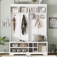 thumbnail image 2 of WGYPRIME 77.3" H Modern Hallway Hall Tree, Multi-Functional Entryway Coat Rack with Metal Hooks and Storage Space & Shoe Cubbies, Freestanding Entryway Bench, 2 of 11