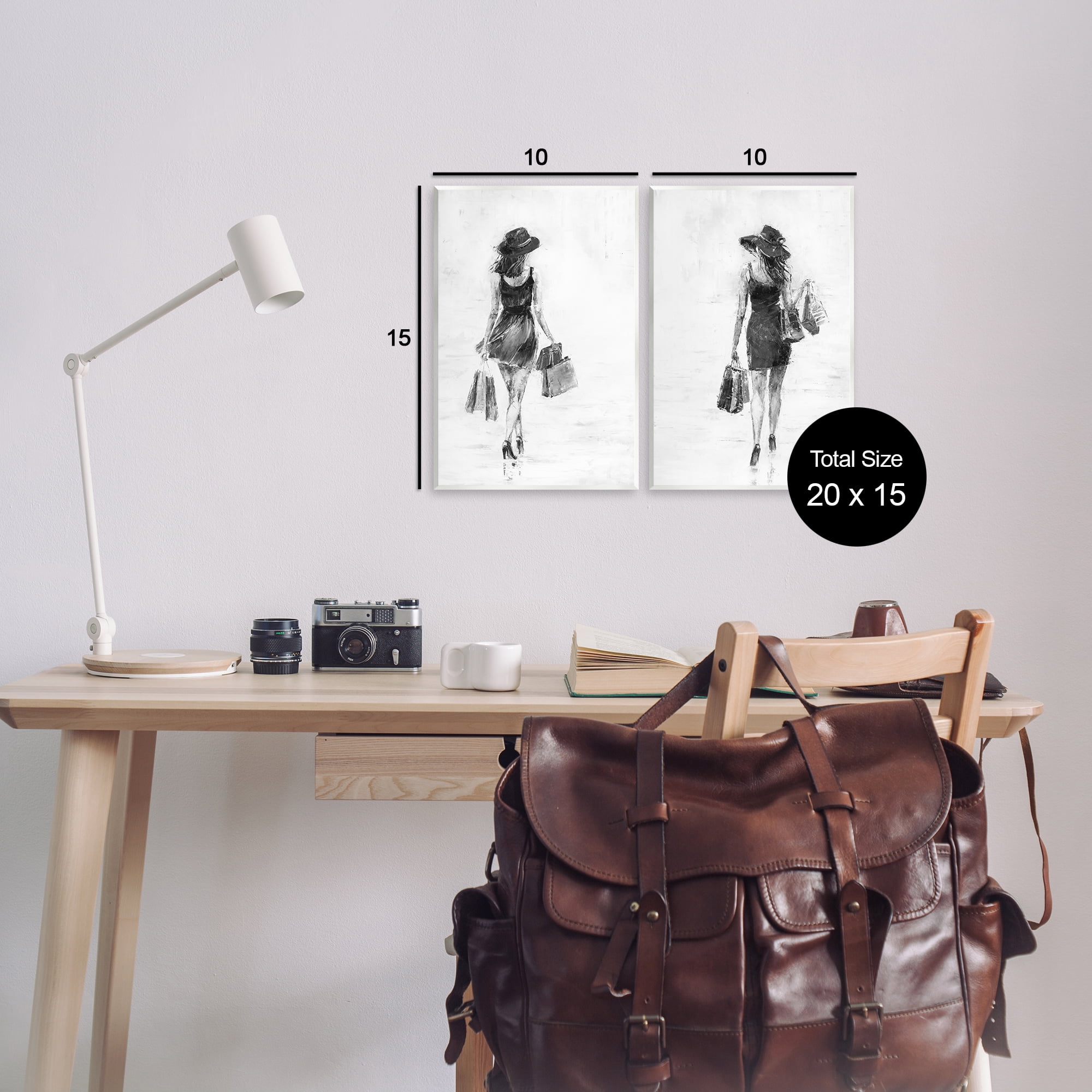 Stupell Industries Female Figures Shopping Bags People Painting Unframed Art Print Wall Art, 10 x 15, Set of 2