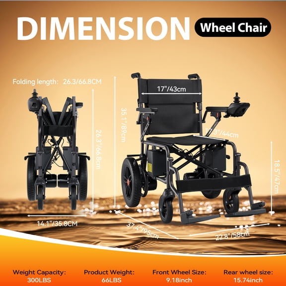 12 Miles Range Electric Wheelchair Lightweight Folding Wheelchair for Adults Seniors Black