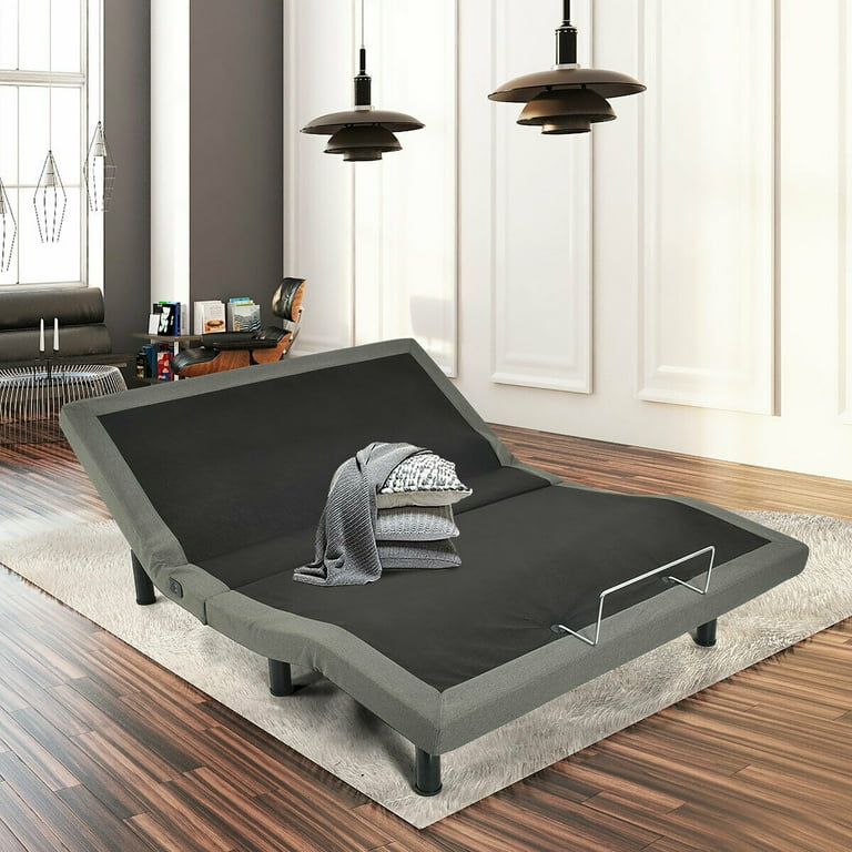 Costway Adjustable Massage Bed Base Upholstered Wireless Remote USB Ports Queen