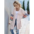 thumbnail image 3 of Women'S Long Open Front Cardigan Striped Color Block Loose Knit Sweaters Outwear Coat Pink L, 3 of 8