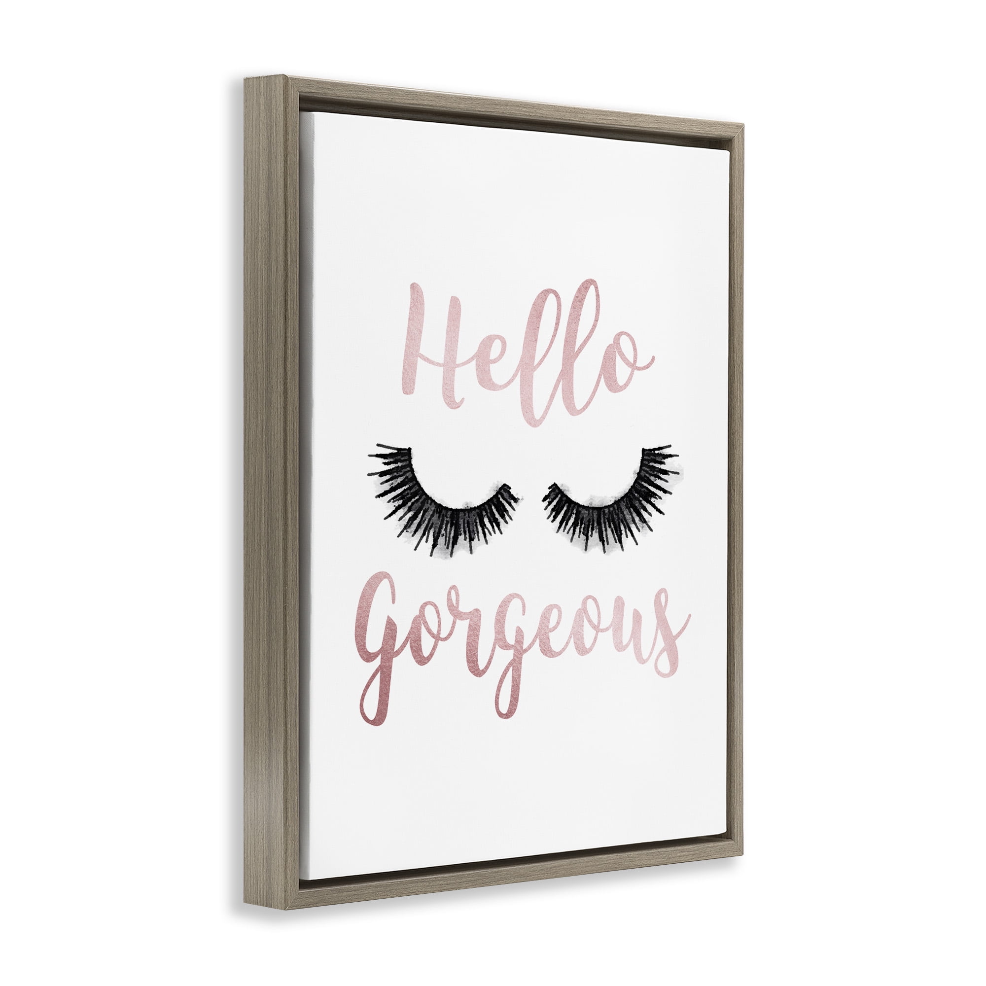 Stupell Industries Hello Gorgeous Black Eyelashes Beauty & Fashion Painting Brown Floater Framed Canvas Art Print Wall Art, 17 x 21