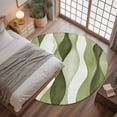thumbnail image 2 of 3.3Ft Round Rug, Sage Green Stripes Non-Skid Rubber Backing Large Area Rugs - Living Room Bedroom Home Office, Retro Farmhouse Abstract Ripple Indoor Floor Mat Carpets Washable Rug, 2 of 5