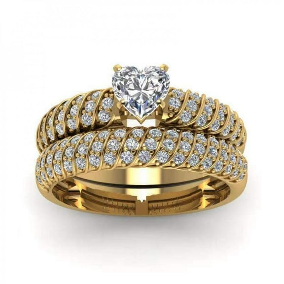 VOLALO 2pcs His and Hers Wedding Ring Sets Couples Engagement Rings Women and Men 925 Sterling Silver AAA Cubic Zirconia European and American 14K Gold-Plated Ring