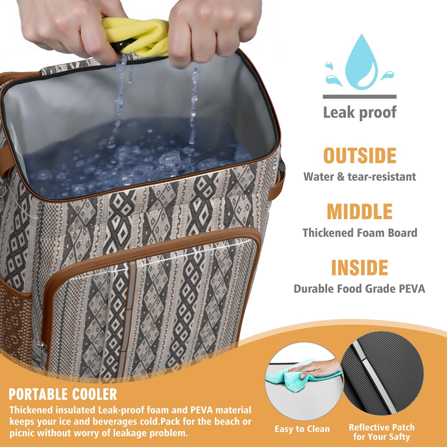 Travel Cooler Bag - Boho Bohemia Pioneer Flower Geometric Line Art Camping Beer Cooler Backpack with Bottle Opener- Waterproof Insulated Picnic Backpacks - Cooler Bag for Beach