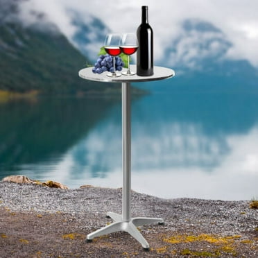 Round Cocktail Bar Table Metal Base Tall Bistro Pub Table Adjustable Height