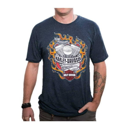 Harley-Davidson Mens Hot Flaming Engine Short Sleeve T-Shirt, Midnight Navy (XL), Harley (Best Harley Davidson Engine)