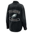thumbnail image 3 of Women's WEAR by Erin Andrews Black Philadelphia Eagles Washed Oversized Denim Full-Snap Shacket, 3 of 6