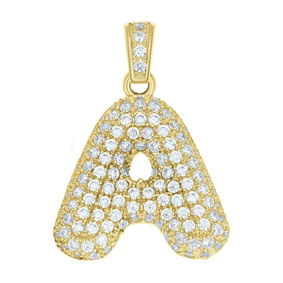 10k Yellow Gold Unisex Cubic Zirconia Bubble Initial Letter A Charm Pendant