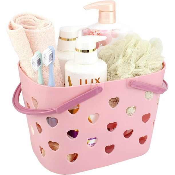 Cesta de ducha portátil con asas, organizador de almacenamiento de plástico reutilizable para cesta de ducha de baño (rosa)