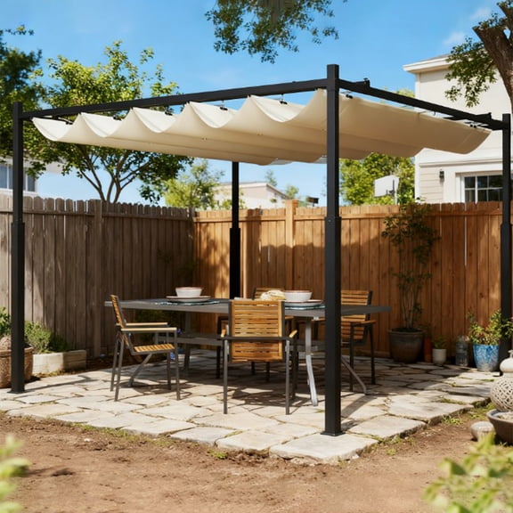 9.8' x 9.8' Outdoor Pergola,Retractable Pergola Canopy with Magnetic Fixture for Backyard,Porch Party,Garden,Grill Gazebo
