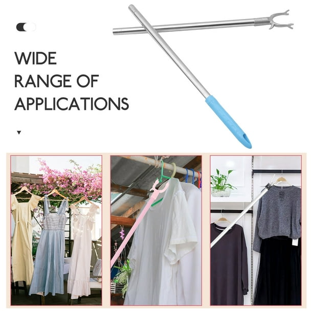 Clothes Rail Balcony Pole Reach Garment Hanger Bar Hook Coat Hooks