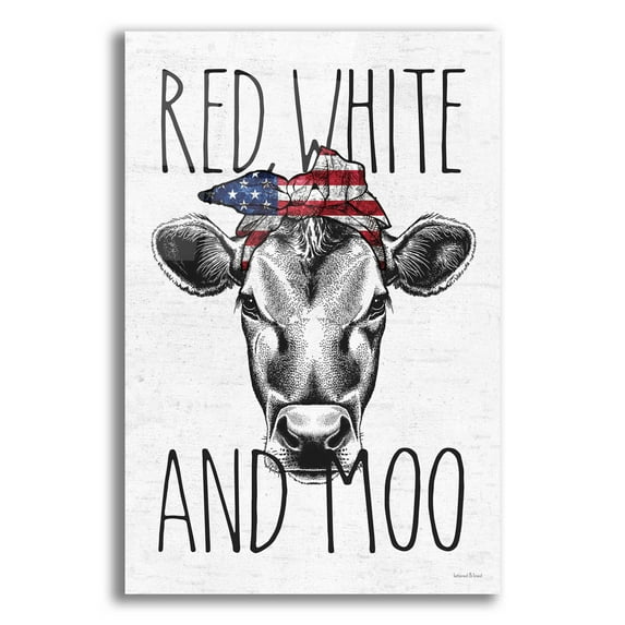 Epic Art 'Red, White and Moo' by Lettered & Lined, Acrylic Glass Wall Art, 16"x24"