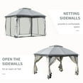 thumbnail image 4 of Outsunny 10' x 12' Outdoor Gazebo, Patio Gazebo Canopy Shelter w/Double Vented Roof, Zippered Mesh Sidewalls, Solid Steel Frame, Grey, 4 of 9