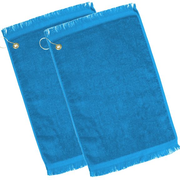 ELEGANI 2-Pack Premium Fringed Cotton Terry Velour Golf Towel Set - Aqua Blue