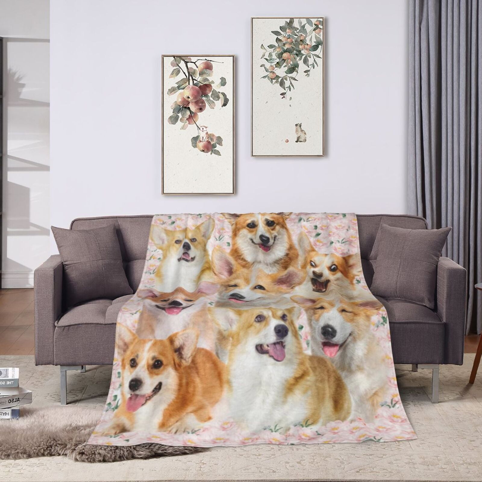 Wijzvio Welsh Corgi Dog Throw Blanket Soft Fuzzy Fleece Blanket For Couch Bed Living Room Decoration 60"X50"