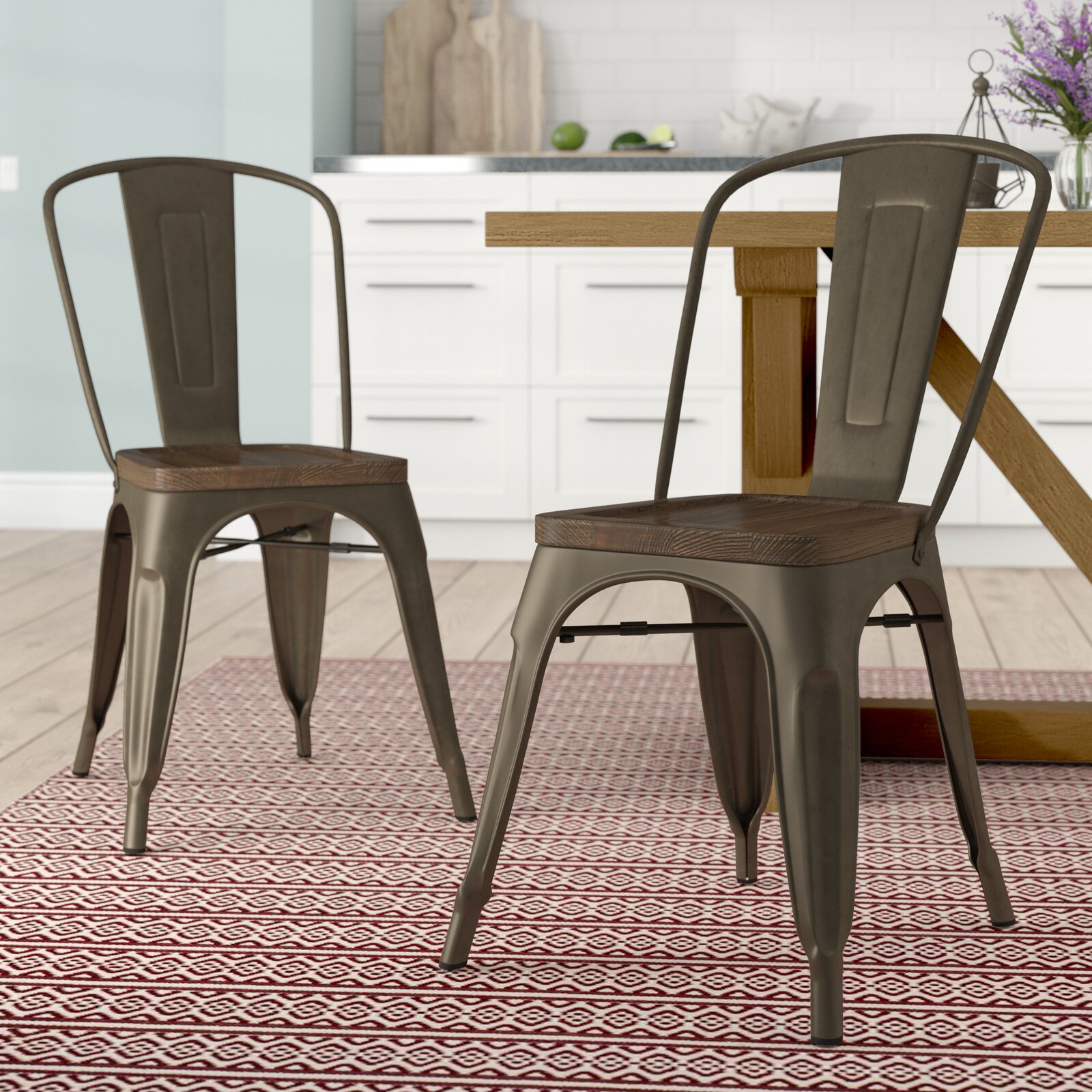 metal slat back stacking side chair