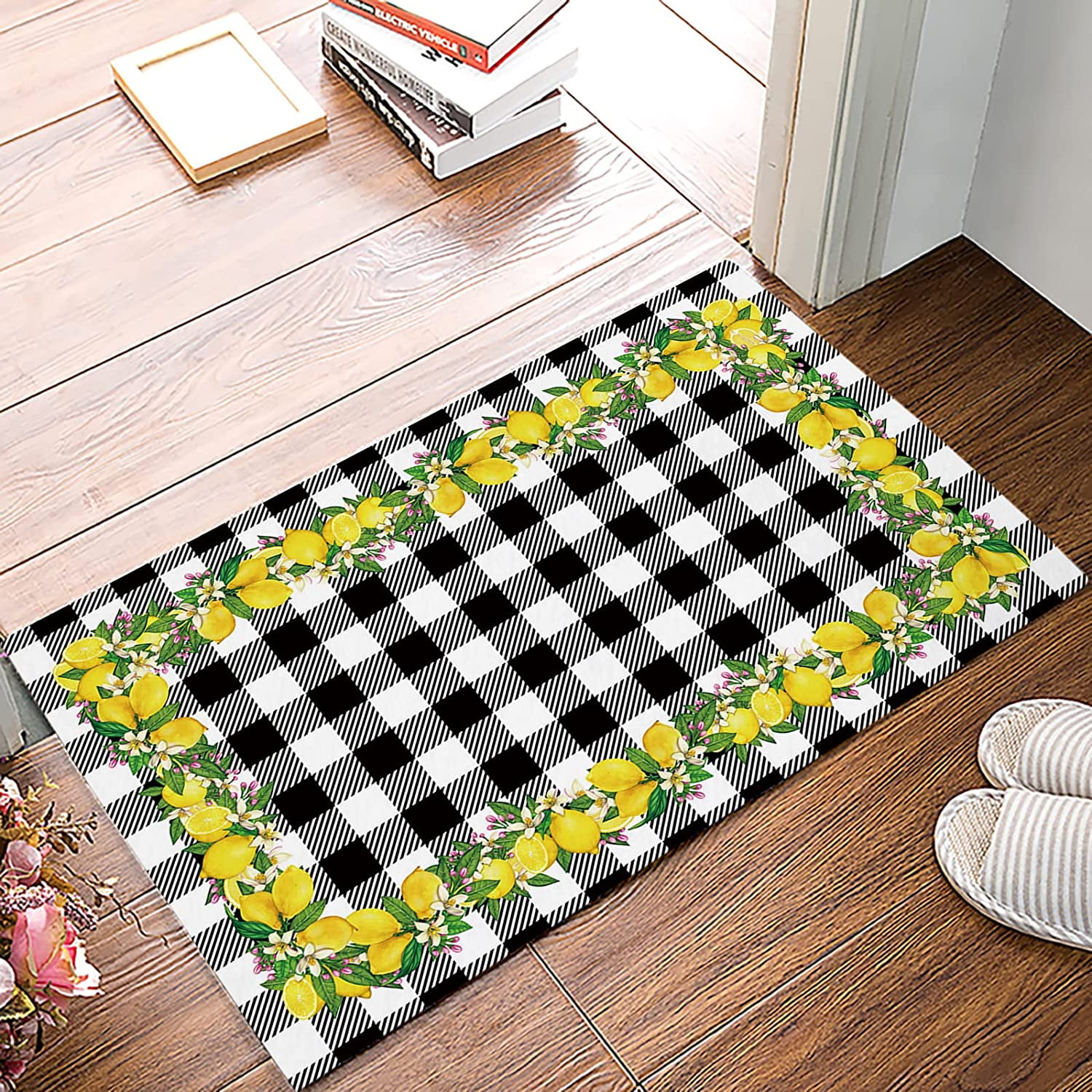 Summer Fresh Lemon Floral Botanical Prints Area Rug NonSlip Rubber