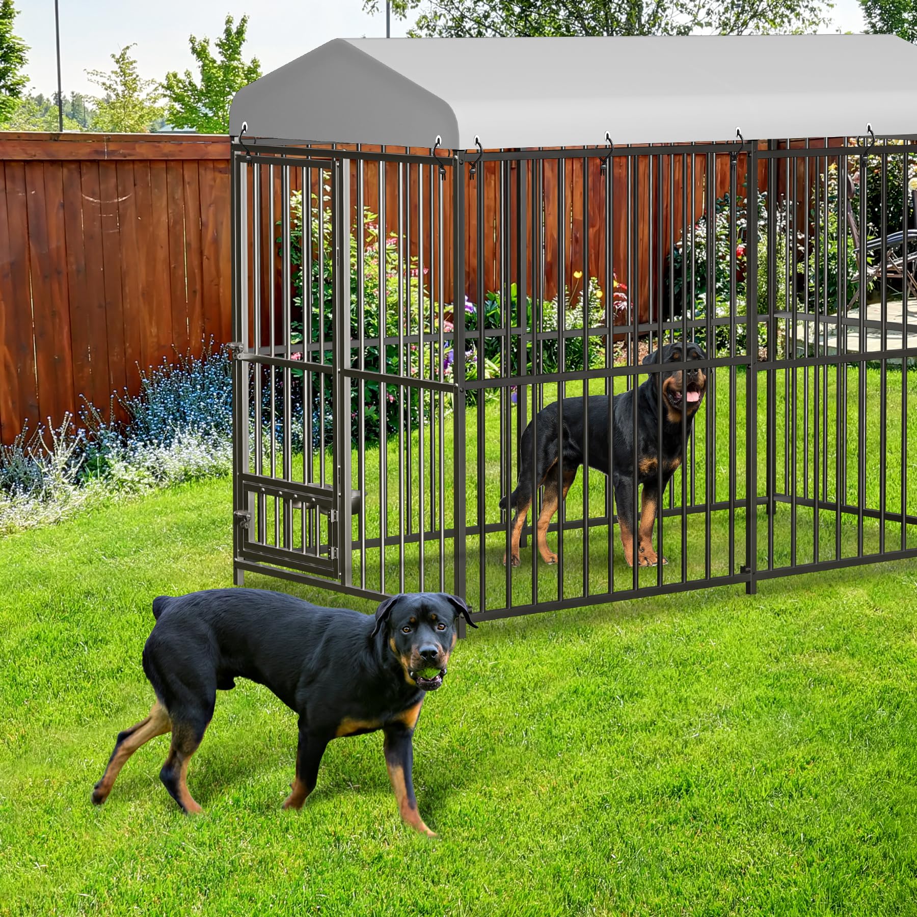 Large Dog Kennel Outdoor, Heavy Duty Outside Dog Kennel Pet Pens Dogs Run Enclosure with Anti-UV Waterproof Cover, Lockable Door for Medium to Small Dog