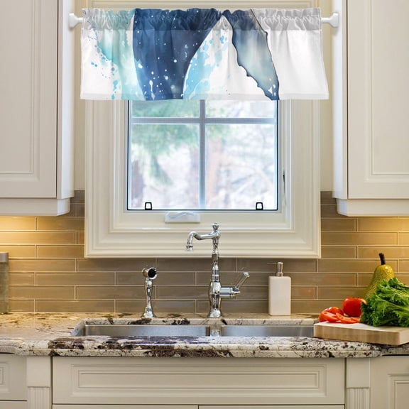 Whale Wave Curtain Valances Farmhouse Design Window Treatment Decor Blackout Rod Pocket for Windows Living Room Kitchen 54" x 18"