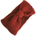 thumbnail image 6 of Womens Ear Warmers Headbands Cold Weather Warm Kable Knitted Head Wrap Burgundy, Knot Front, 6 of 6