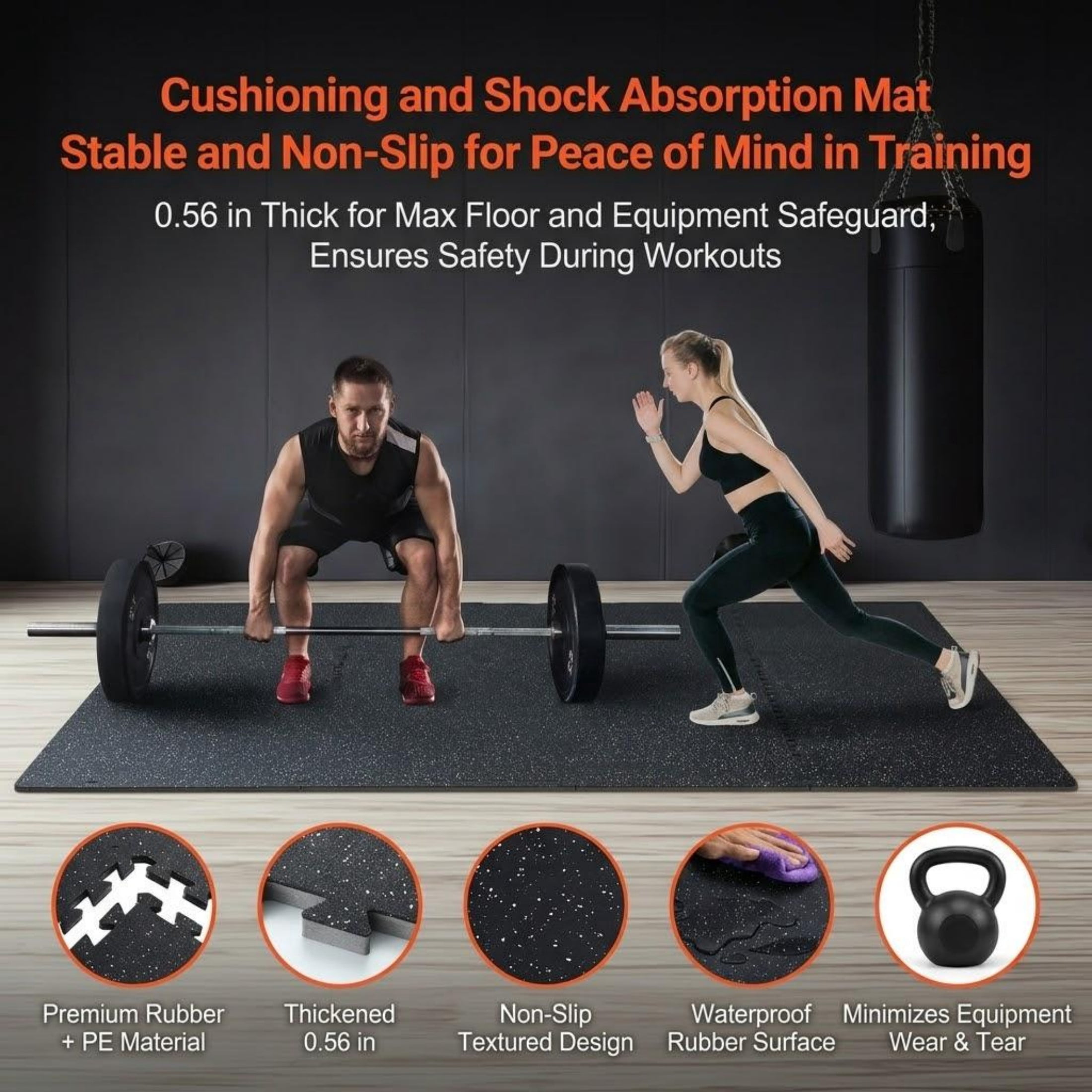0.56" Thick Gym Floor Mats, 25 Tiles Rubber Top & EVA Foam, 25" x 25" Interlocking Puzzle Mats, 100 sq.ft Coverage for Gym, Home, Garage, Black & White