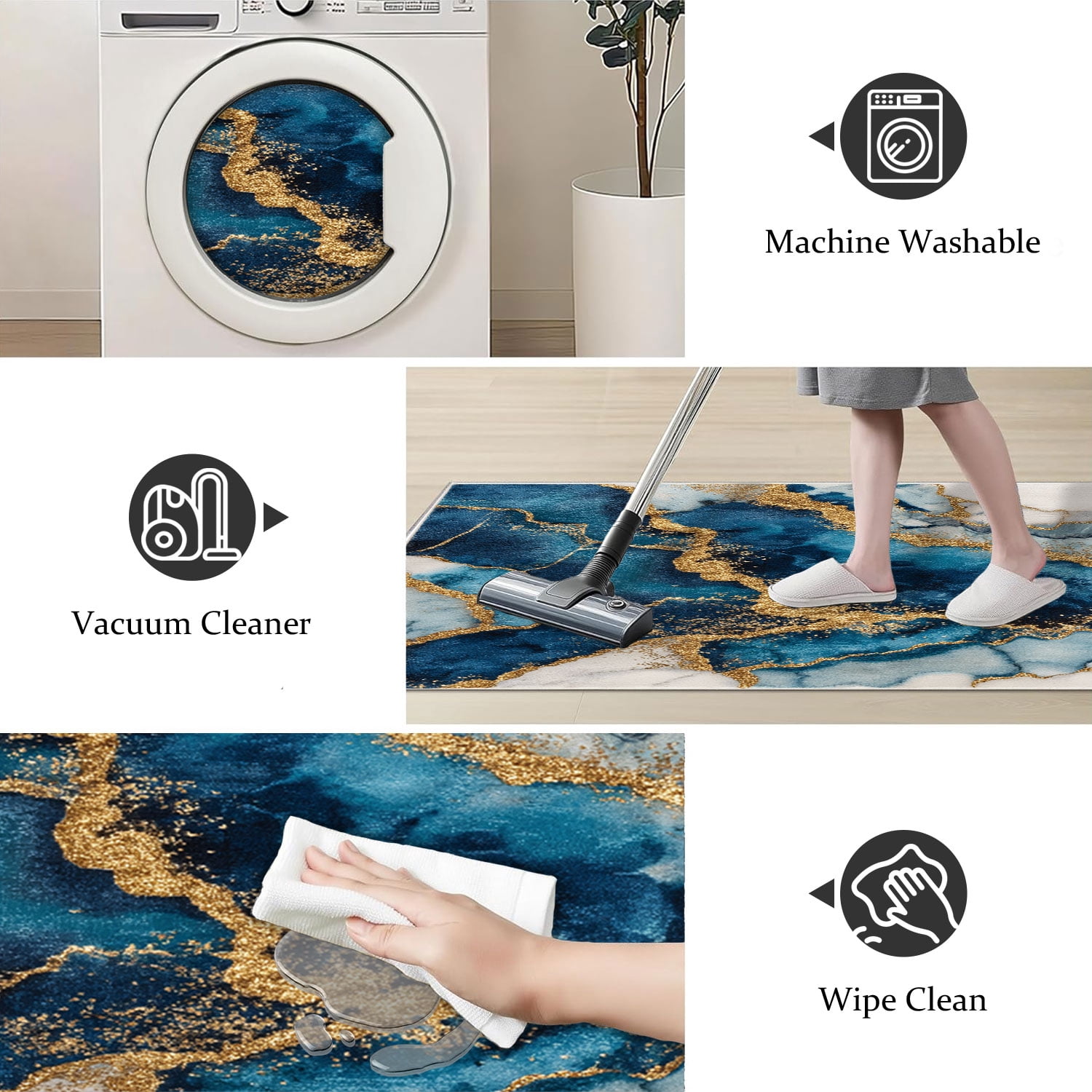 3-Piece Farmhouse Striped Kitchen Rug Set Anti-Slip Backing, Machine Washable Distressed Floor Mats for Kitchen Hallway Bathroom Laundry Room Christmas Decor